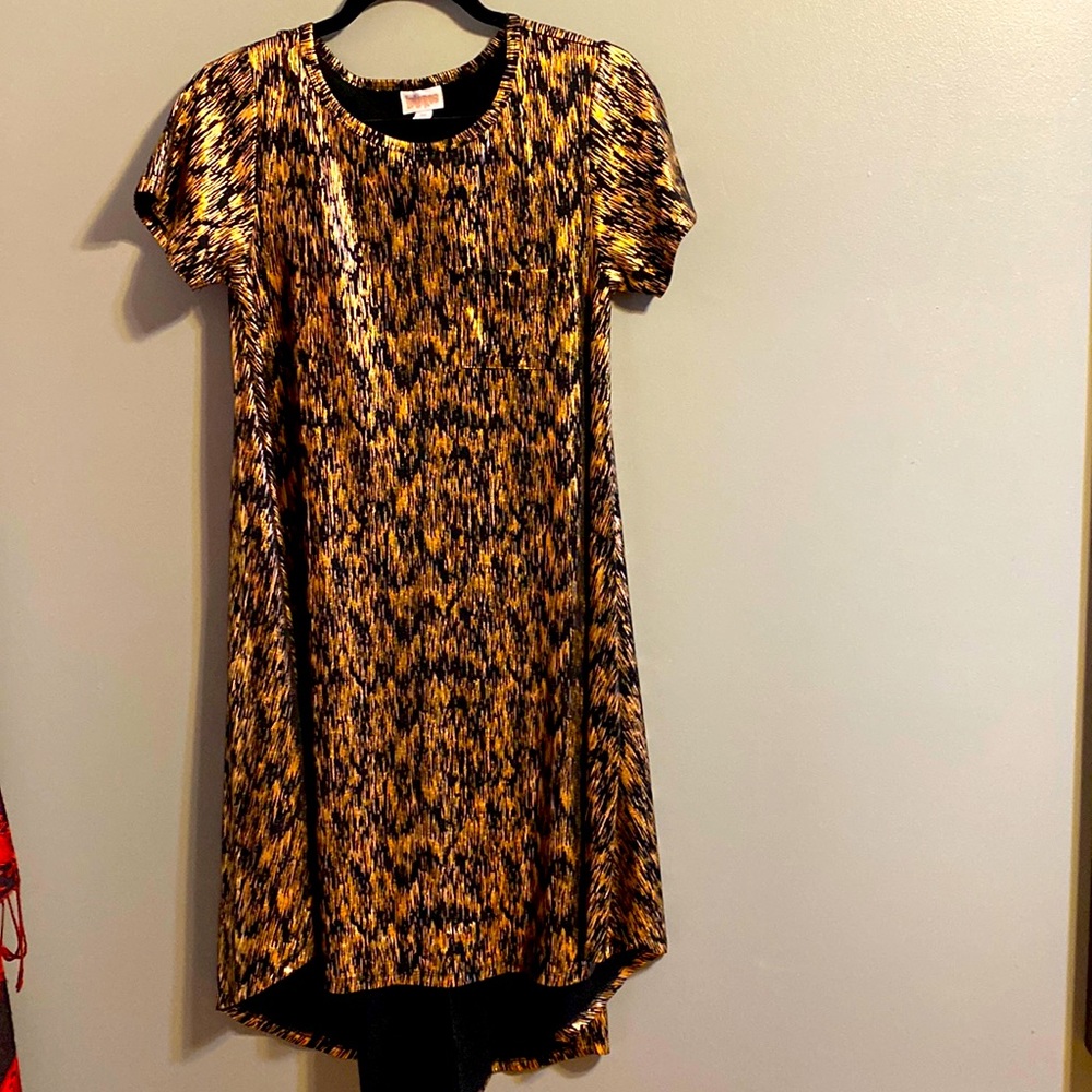 LuLaRoe Carly Gold metallic dress
